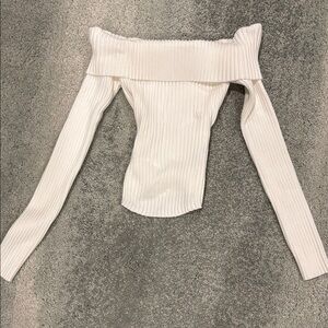 Off-Shoulder Ribbed White Sweater